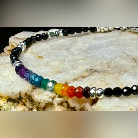 Spinel Rainbow Gemstone Bracelet with Sterling Silver Beads and clasp - Picture 3 of 7